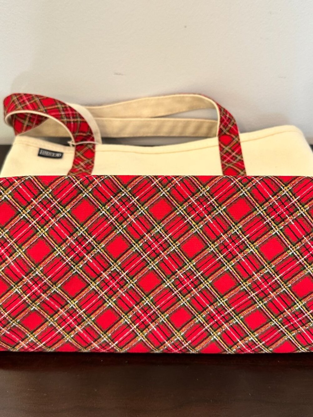 VTG Lands End Red Cream Classic Canvas Boat Tote Medium 16x12 - Picture 8 of 13